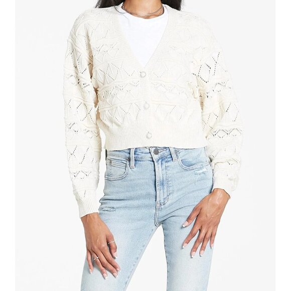 Dear John Jade Pointelle Jewel Button Down Cardigan Boho Coquette Feminine L - Picture 2 of 10